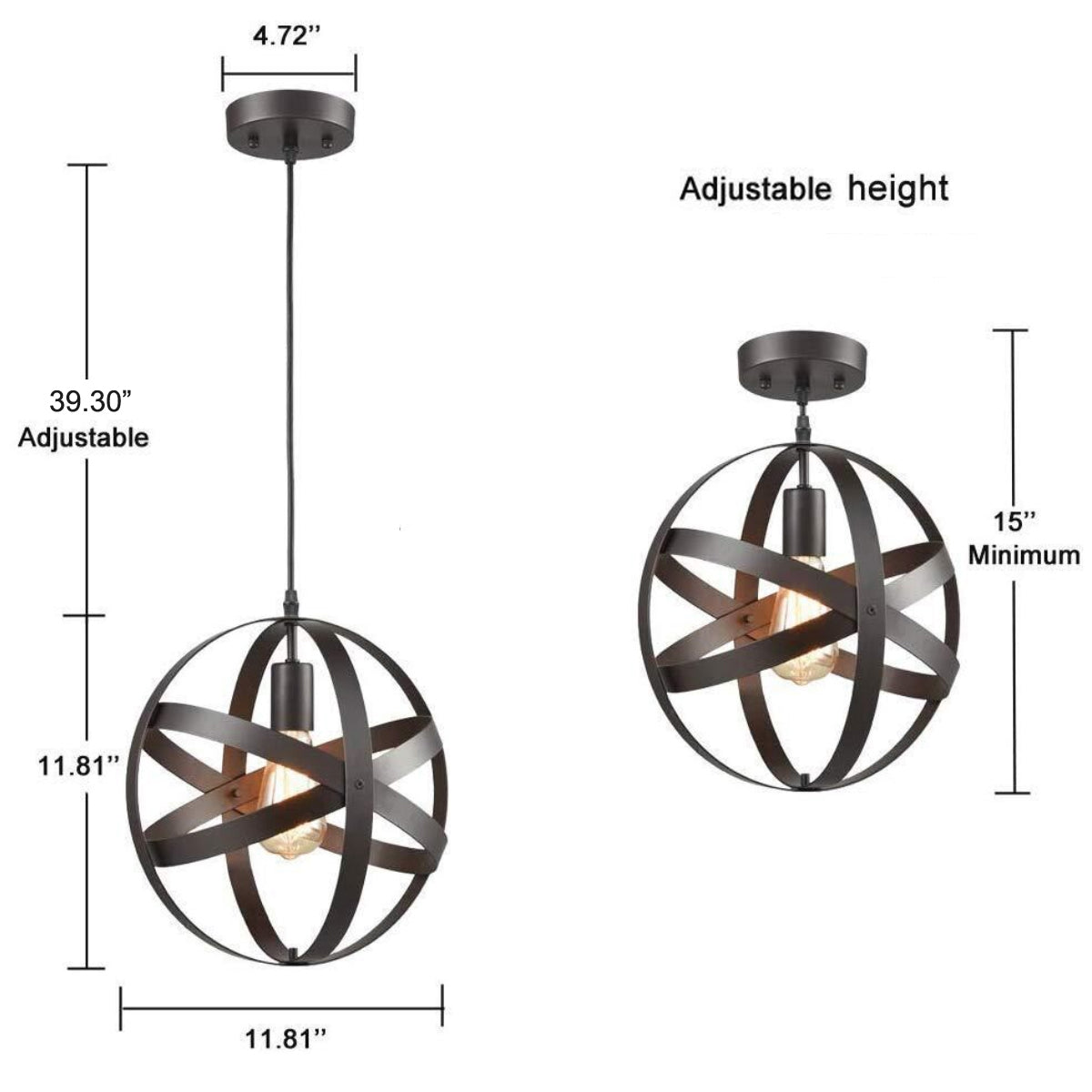 1 Light Black Single Pendant-5201BLK-1L-W