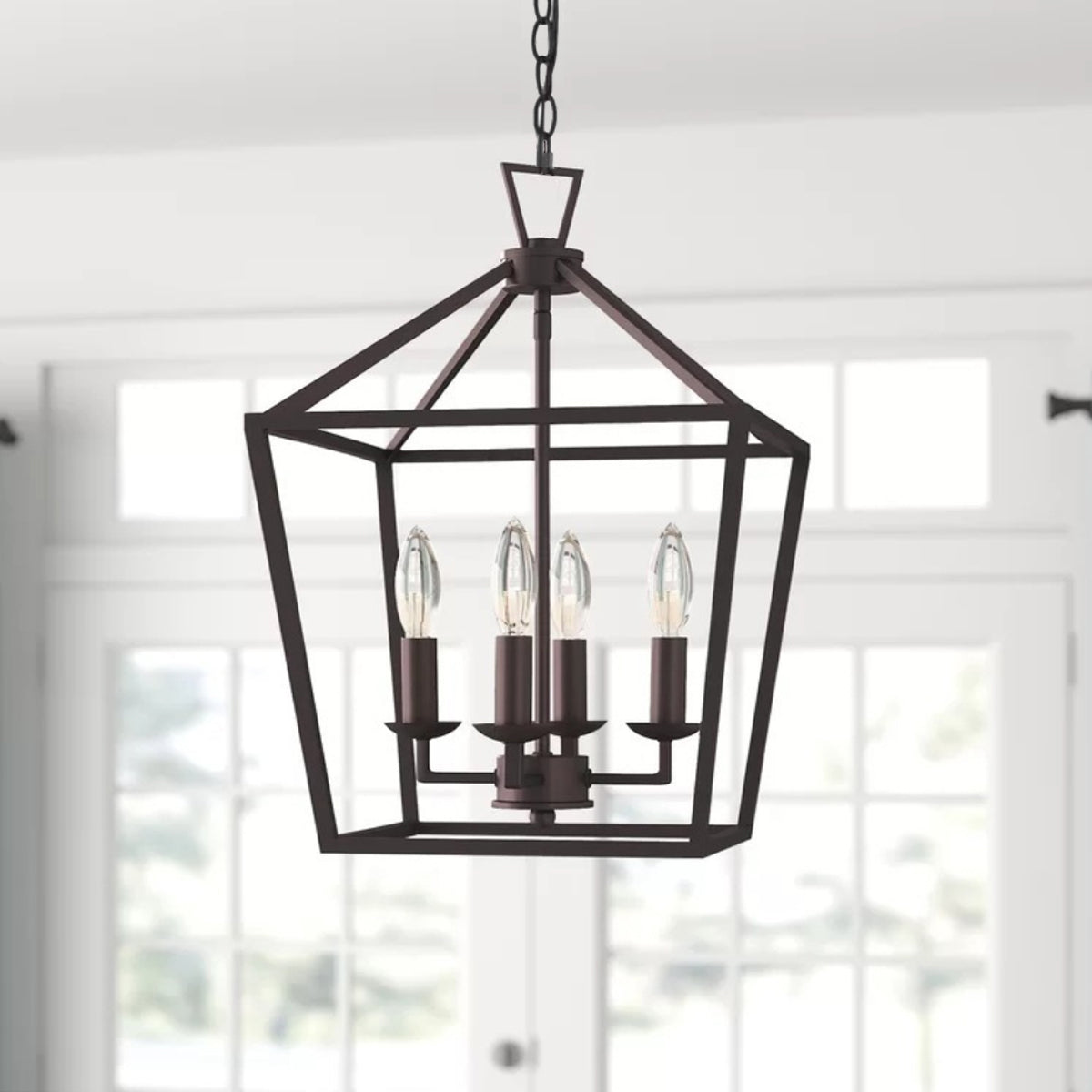 4 Light Lantern Geometric Pendant-5202BLK-4L-W