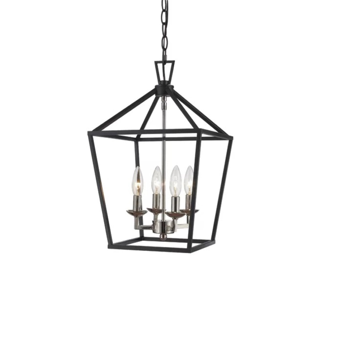 4 Light Lantern Geometric Pendant-5202BLK-4L-W