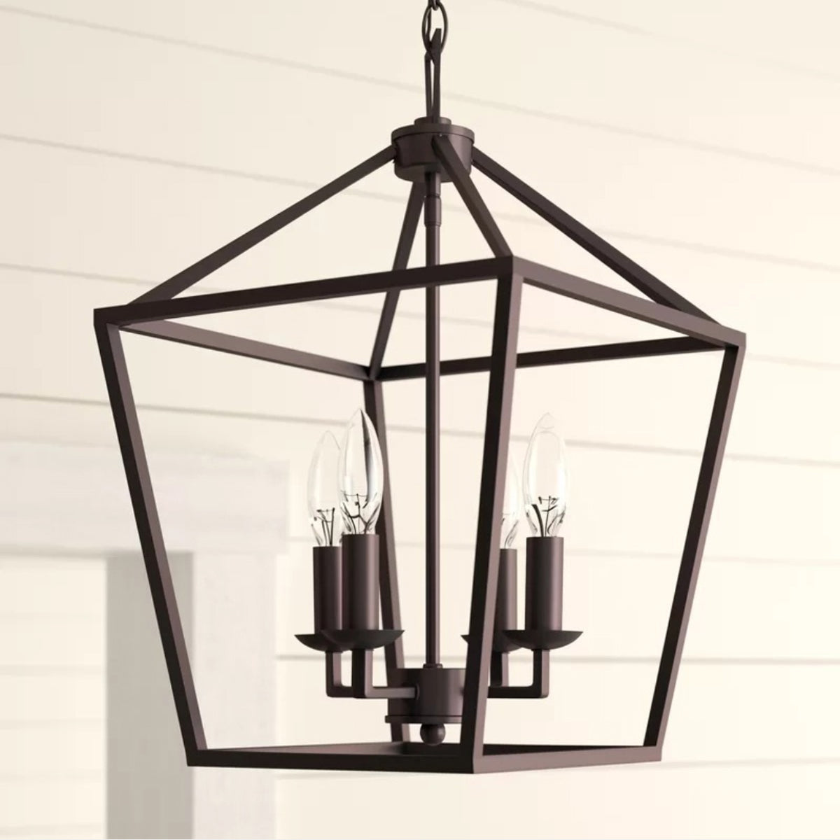 4 Light Lantern Geometric Pendant-5202BLK-4L-W