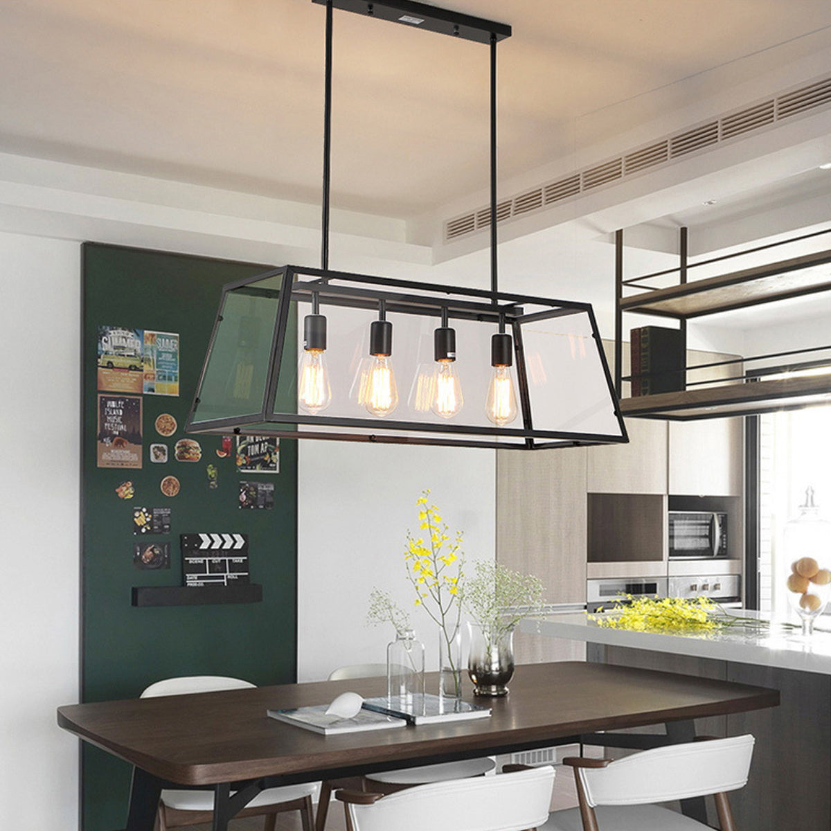 Modern 4 Light Kitchen Island Linear Pendant-5203BLK-4L-W