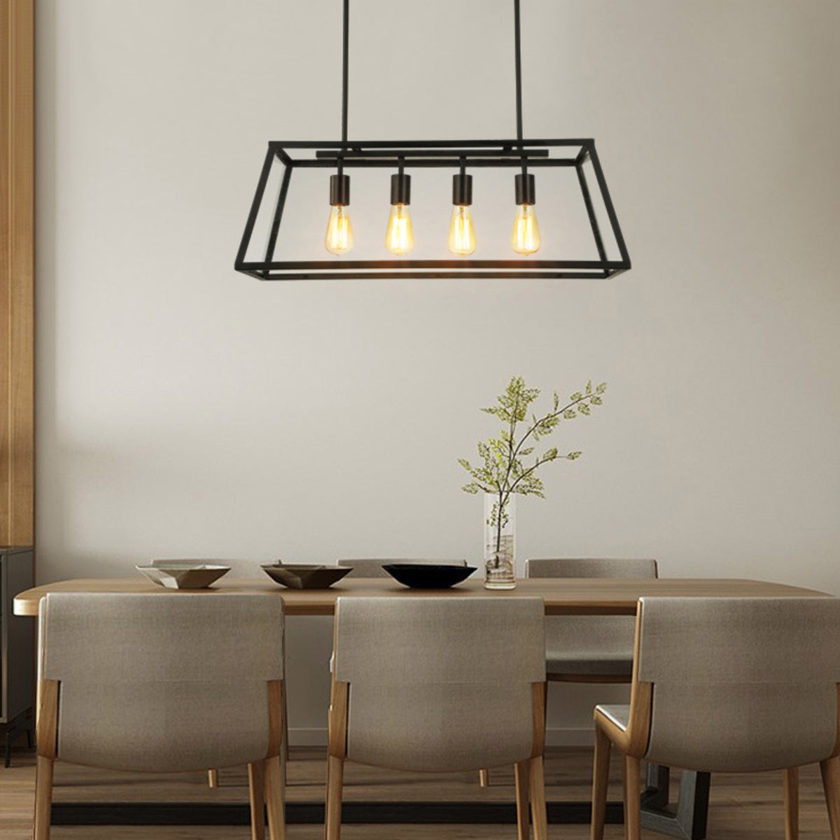 Modern 4 Light Kitchen Island Linear Pendant-5203BLK-4L-W