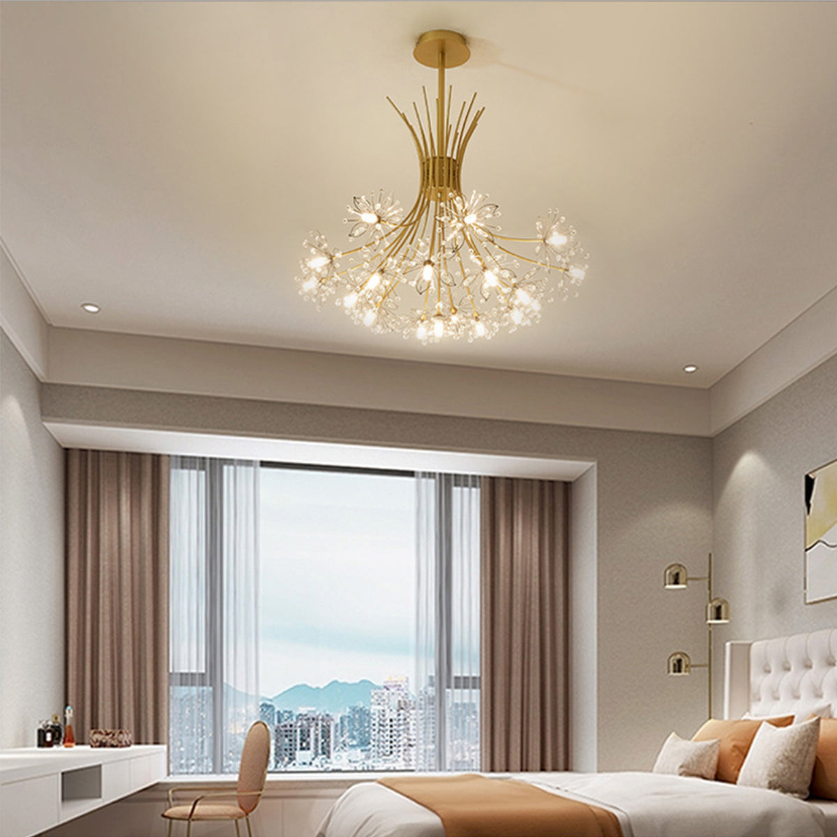 Phillip Light Gold & Crystal Starburst Chandelier-5204G-19L-W
