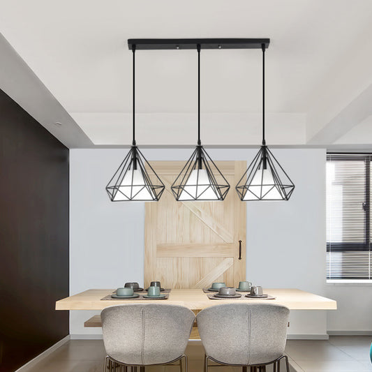 3 - Light Caged Geometric Pendant-5206BLK-3L-W