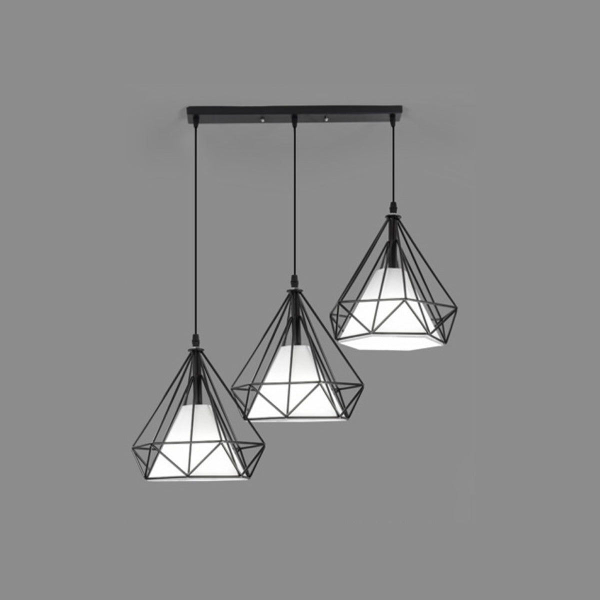 3 - Light Caged Geometric Pendant-5206BLK-3L-W