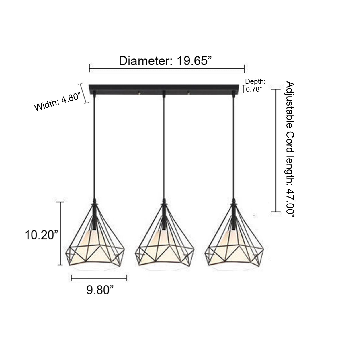 3 - Light Caged Geometric Pendant-5206BLK-3L-W