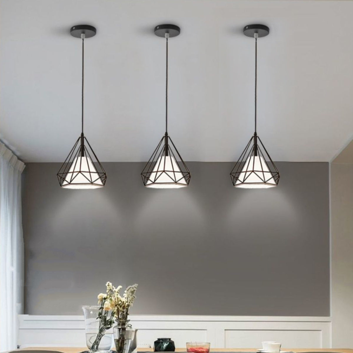 Single Light Caged Geometric Pendant-5207BLK-1L-W