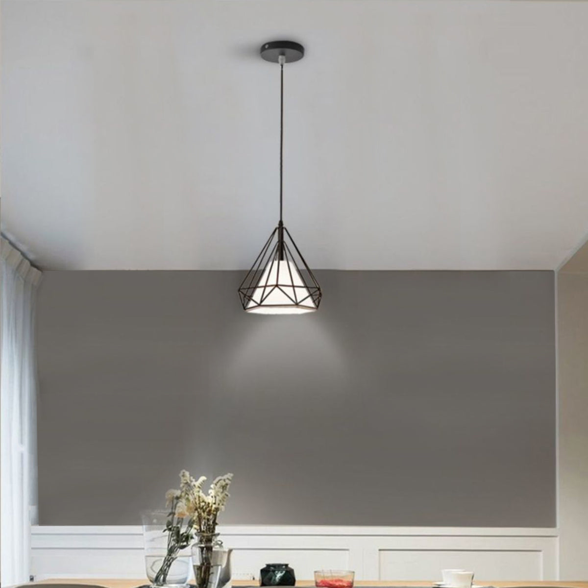 Single Light Caged Geometric Pendant-5207BLK-1L-W