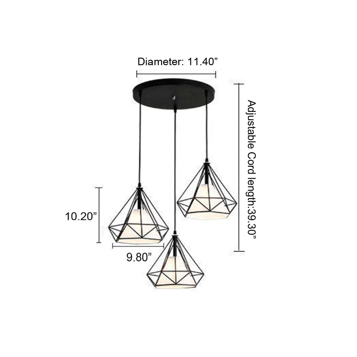 3 Light Caged Geometric Pendant-5207BLK-3L-W