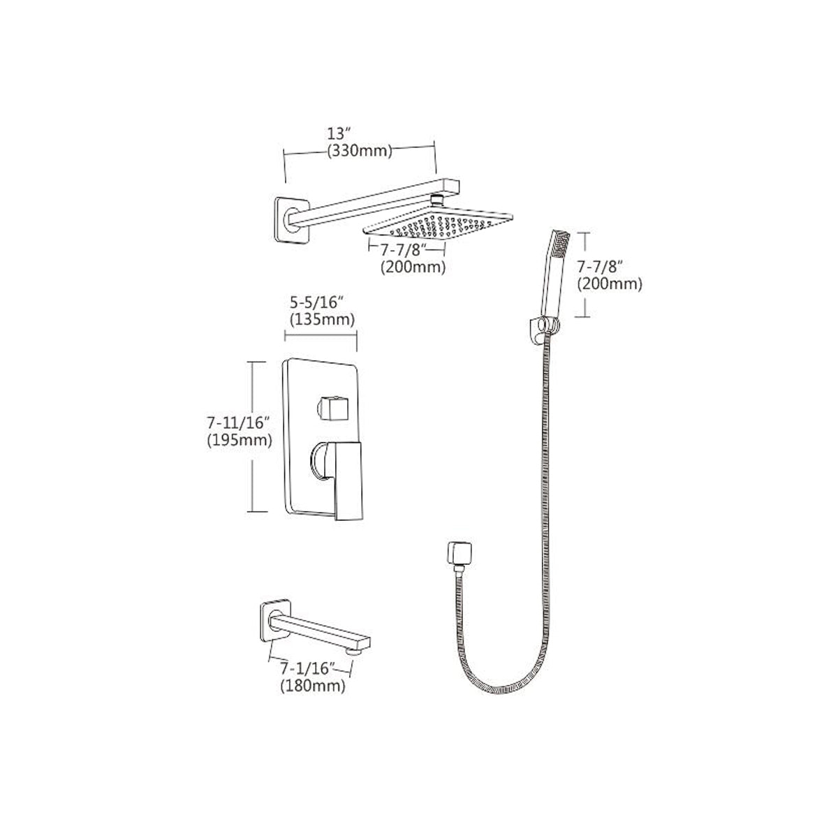 Tub & Shower Faucet with Rough in-Valve in Black-7611BLK