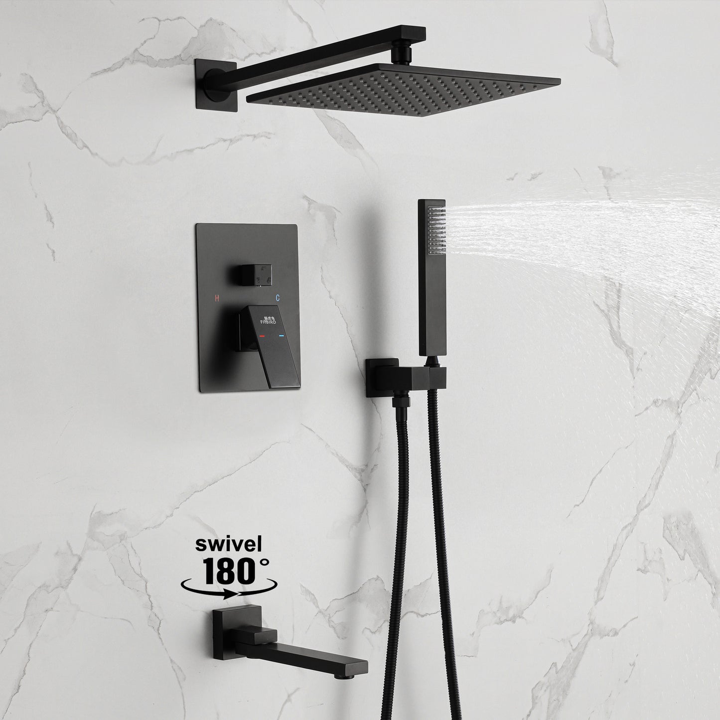 Complete Shower System with Rough in-Valve in Black-7615BLK