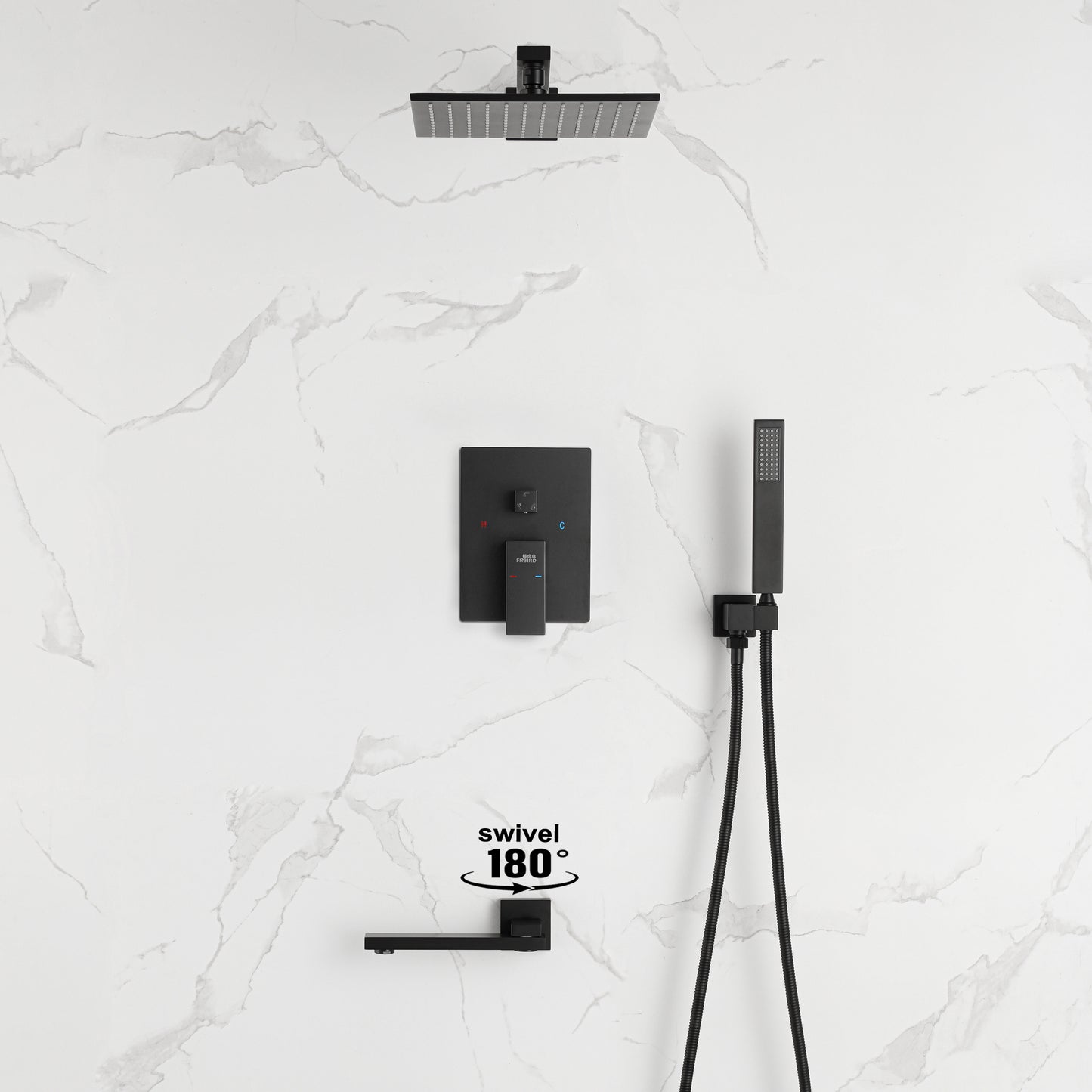 Complete Shower System with Rough in-Valve in Black-7615BLK