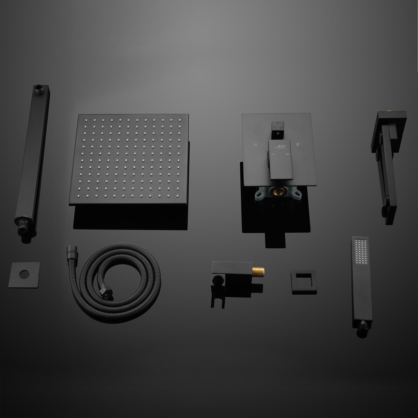 Complete Shower System with Rough in-Valve in Black-7615BLK