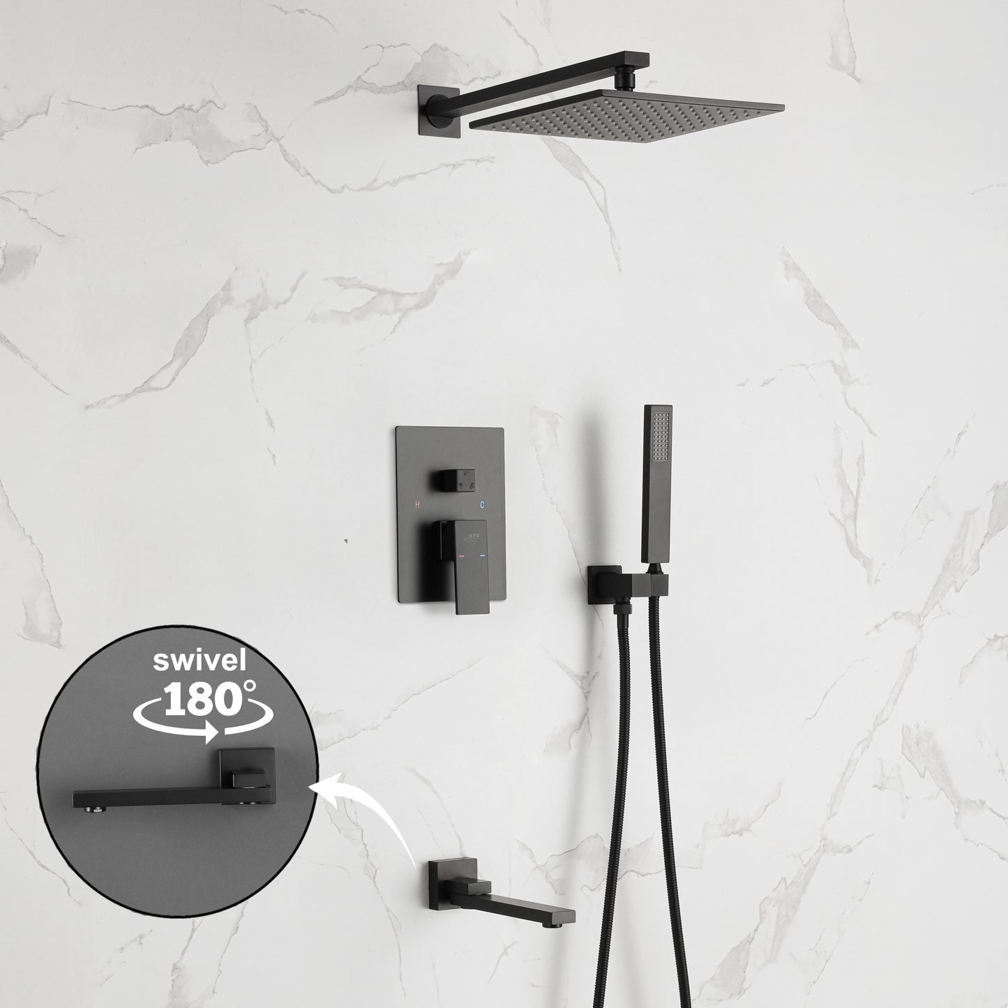 Complete Shower System with Rough in-Valve in Black-7615BLK