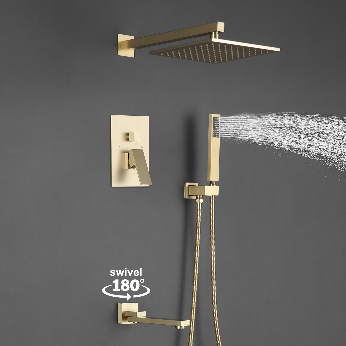 Complete Shower System with Rough in-Valve in Gold-7615G