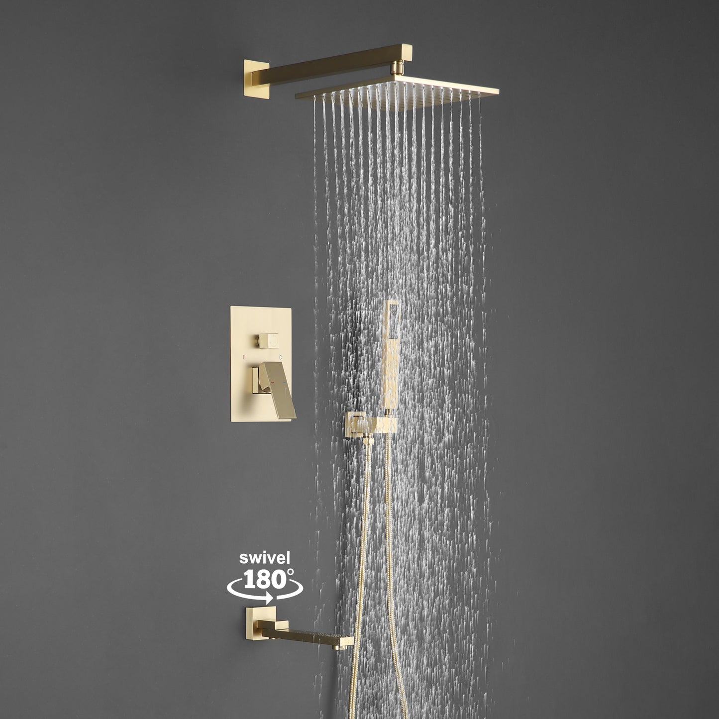 Complete Shower System with Rough in-Valve in Gold-7615G