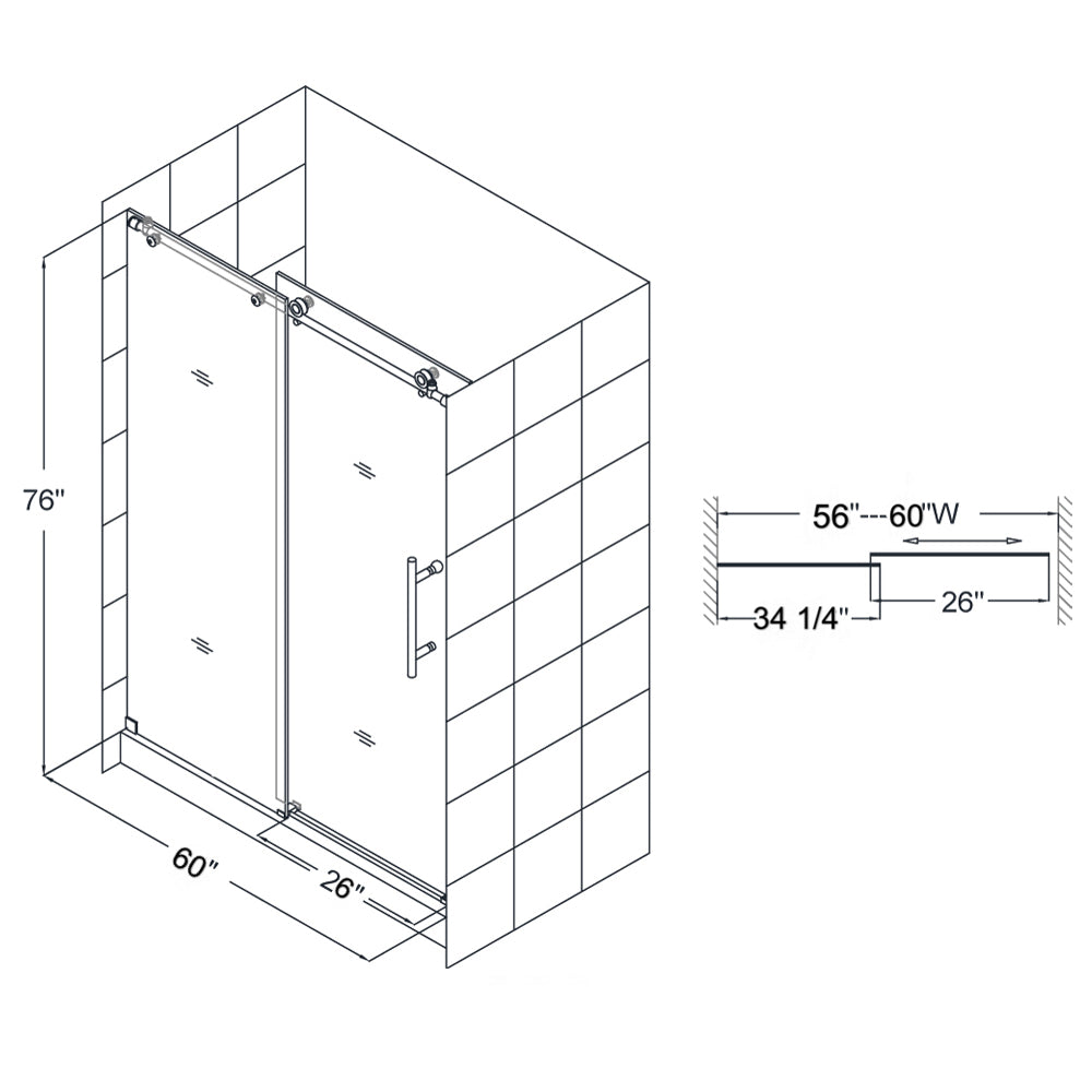 56" to 60" W x 76" H Sliding Shower Door