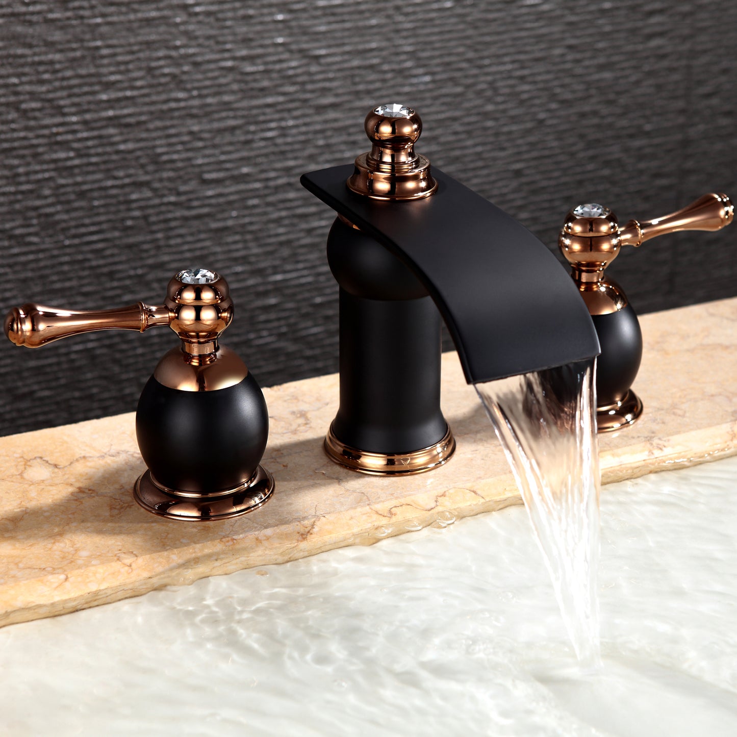 3 Hole Widespread Bathroom Faucet in Dark Bronze/Rose Gold-M113