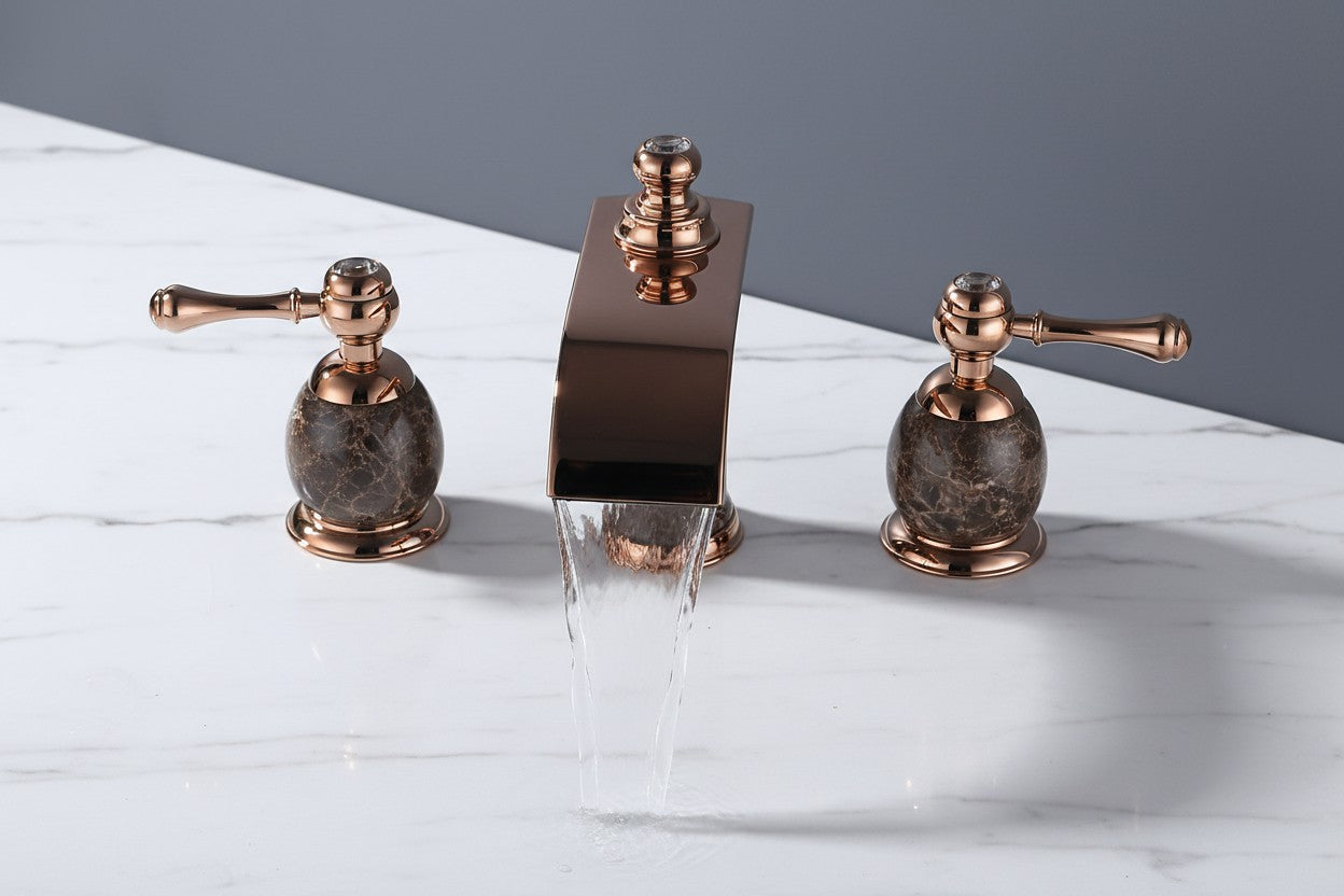 8 Inch Widespread Bathroom Faucet Marble Rose Gold – Contemporary Luxury Vanity Sink Faucet