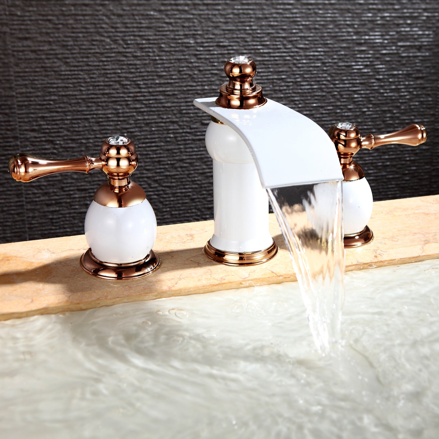 Angelo 3 Hole Contemporary Widespread Bathroom Faucet White/Rose Gold-M113W/RG