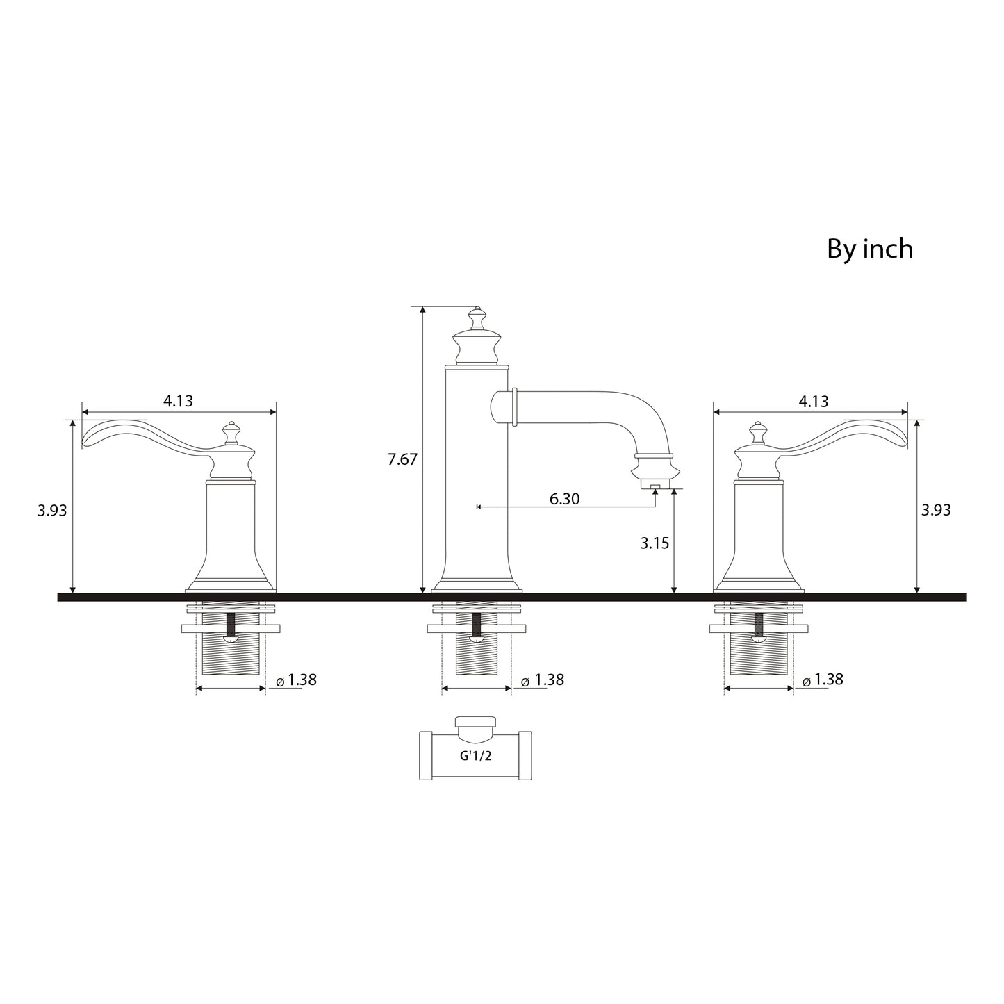 Artesian 3 Hole Oil Rubbed Bronze Widespread Bathroom Faucet Bronzed/Rose Gold-M125ORB/RG