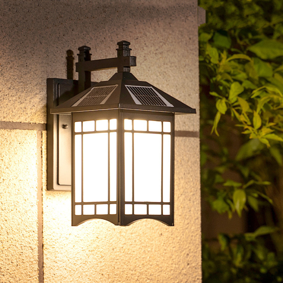 Black 12.5'' H Solar Powered Integrated LED Frosted Glass Outdoor Wall Lantern with Dusk to Dawn-SOR7105