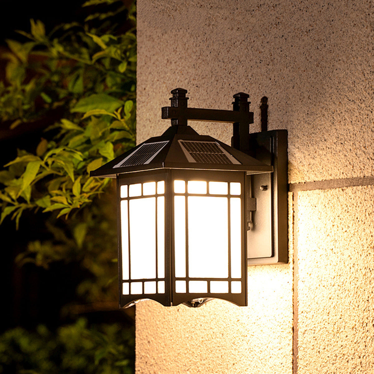 Black 12.5'' H Solar Powered Integrated LED Frosted Glass Outdoor Wall Lantern with Dusk to Dawn-SOR7105
