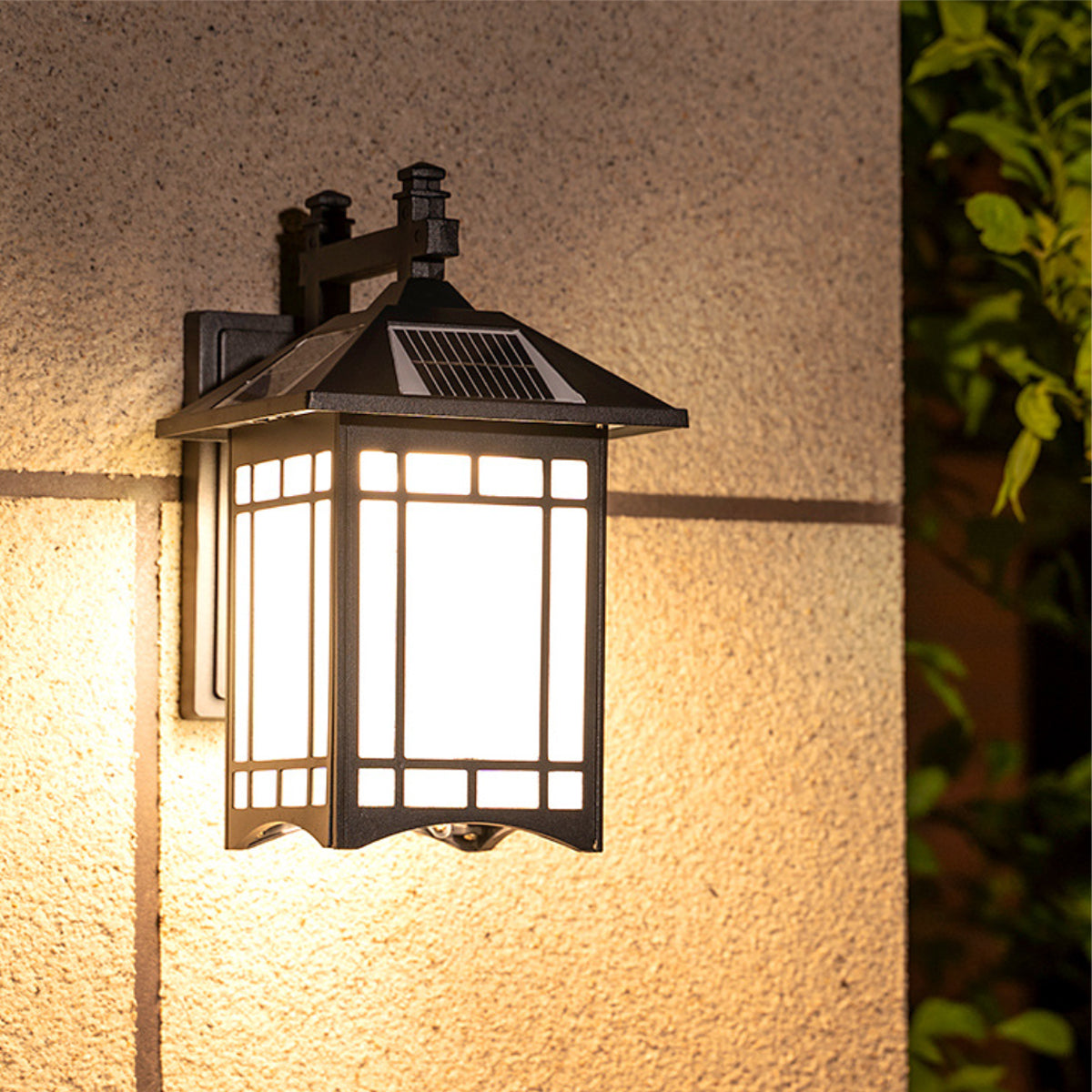 Black 12.5'' H Solar Powered Integrated LED Frosted Glass Outdoor Wall Lantern with Dusk to Dawn-SOR7105