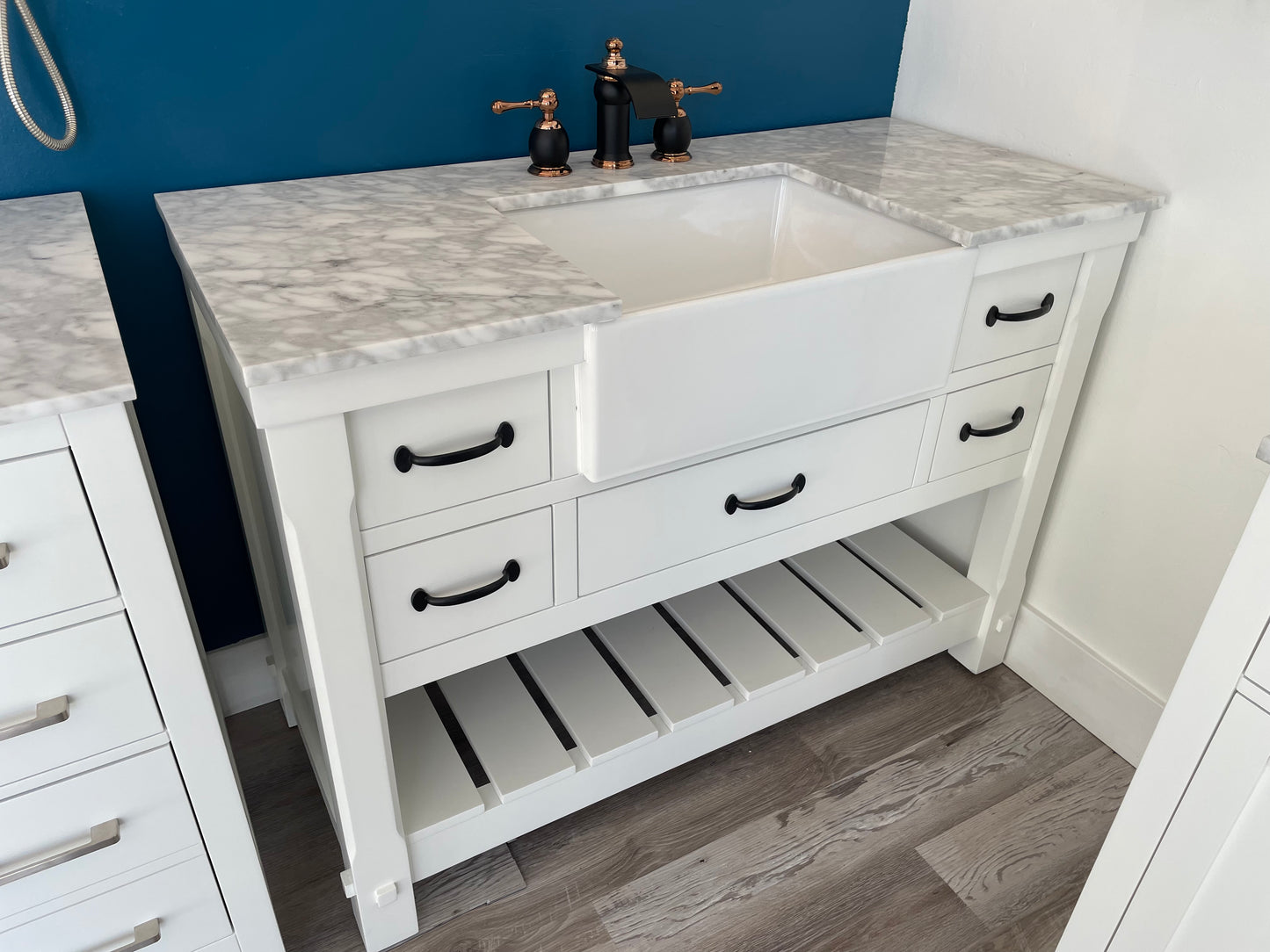 48" Bathroom Vanity in White with Marble countertop with Large Sink