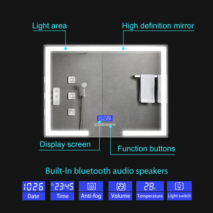 Bluetooth Rectangle LED Wall Mirror-6202B-LED