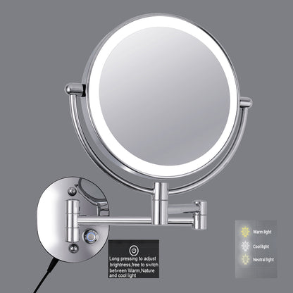 Plug-in Double Sided Magnification Round LED Metal Wall Mirror 6208-LED