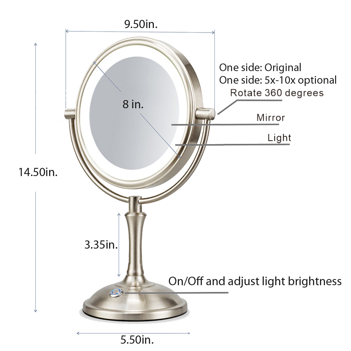 Round LED Metal Floor Make Up Mirror 6209-LED10X