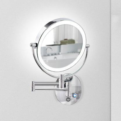 Hardwired Double Sided Magnification Round LED Metal Wall Mirror in Chrome-HW6208C-LED