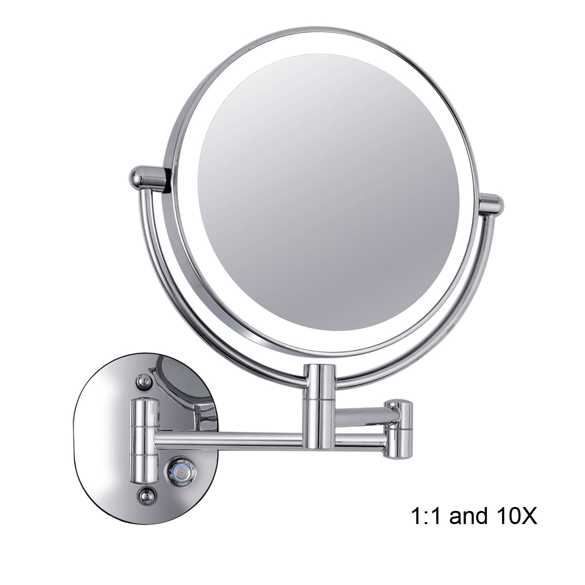 Hardwired Double Sided Magnification Round LED Metal Wall Mirror in Chrome-HW6208C-LED