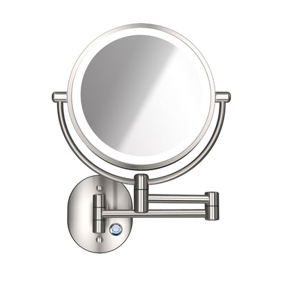 Hardwired Double Sided Magnification Round LED Metal Wall Mirror in Brushed Nickel-HW6208BN-LED