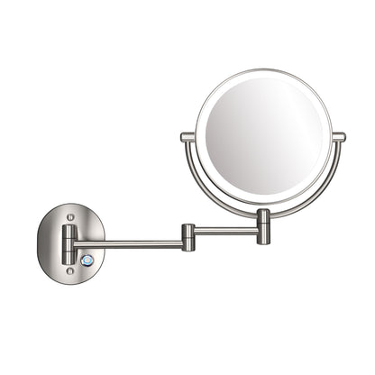 Hardwired Double Sided Magnification Round LED Metal Wall Mirror in Brushed Nickel-HW6208BN-LED