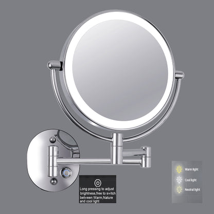 Hardwired Double Sided Magnification Round LED Metal Wall Mirror in Chrome-HW6208C-LED