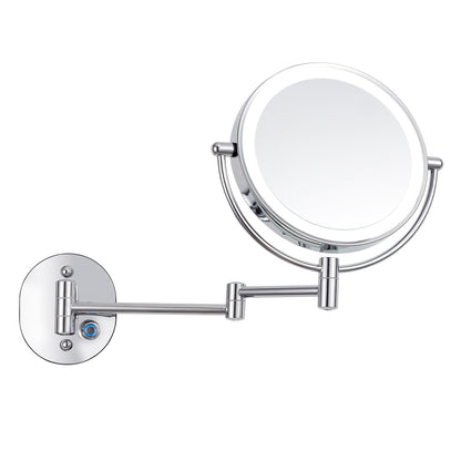 Hardwired Double Sided Magnification Round LED Metal Wall Mirror in Chrome-HW6208C-LED