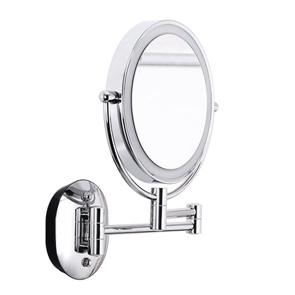 Hardwired Double Sided Magnification Round LED Metal Wall Mirror in Brushed Nickel-HW6208BN-LED