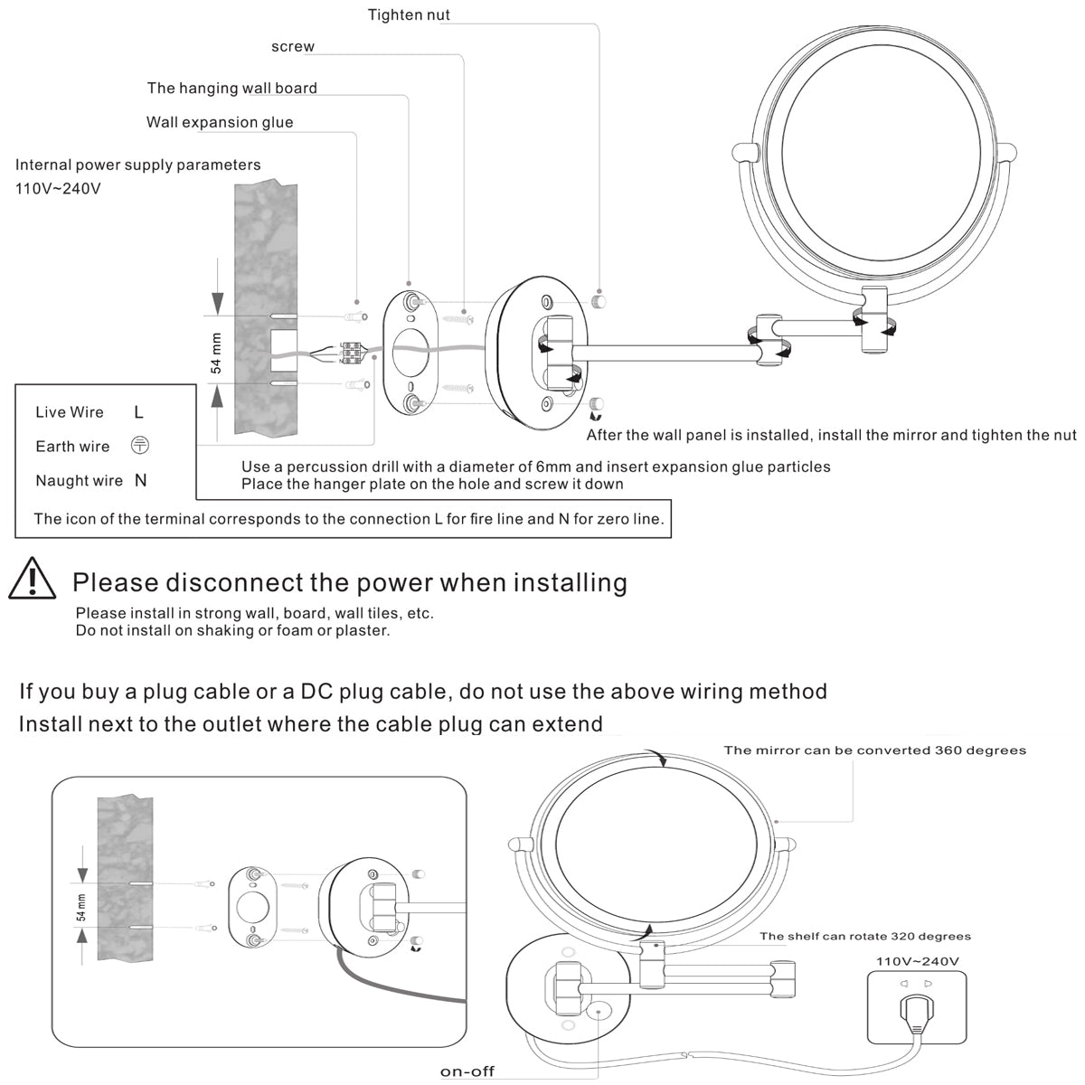 Hardwired Double Sided Magnification Round LED Metal Wall Mirror in Chrome-HW6208C-LED