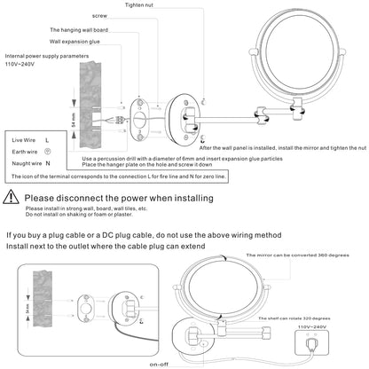 Hardwired Double Sided Magnification Round LED Metal Wall Mirror in Brushed Nickel-HW6208BN-LED