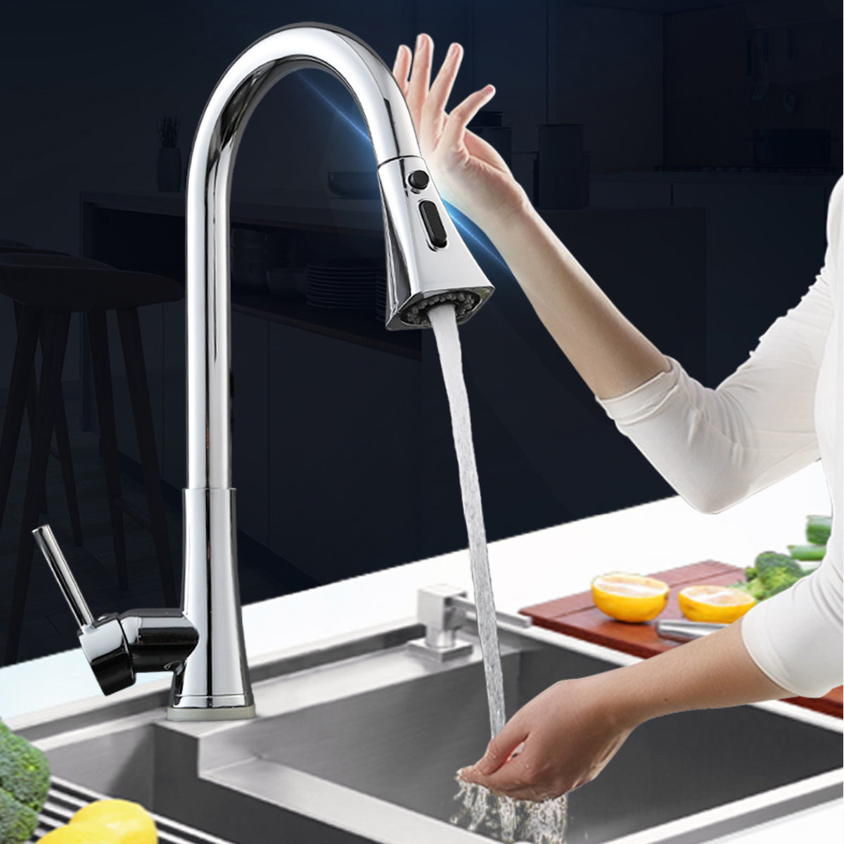 Pull Down Touch Kitchen Faucet in Black-K301BLK