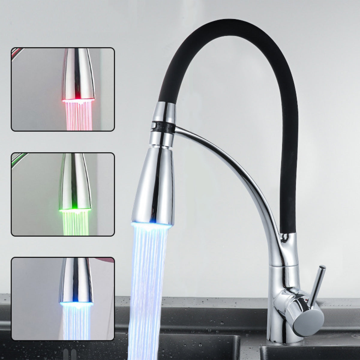 New Mojo LED Pull Down Kitchen Faucet-K304C/BLK-LED