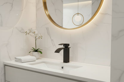 Matte Black Bathroom Faucet – Single Hole Waterfall Single Handle Vanity Sink Faucet