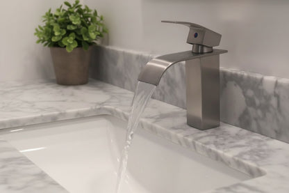 Brushed Nickel Bathroom Faucet – Single Hole Waterfall Single Handle Vanity Sink Faucet