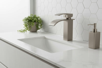 Brushed Nickel Bathroom Faucet – Single Hole Waterfall Single Handle Vanity Sink Faucet