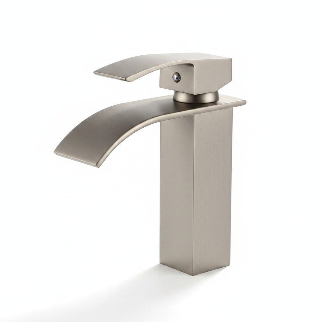 Brushed Nickel Bathroom Faucet – Single Hole Waterfall Single Handle Vanity Sink Faucet