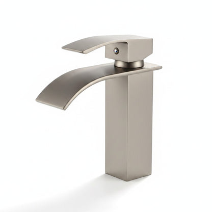 Brushed Nickel Bathroom Faucet – Single Hole Waterfall Single Handle Vanity Sink Faucet