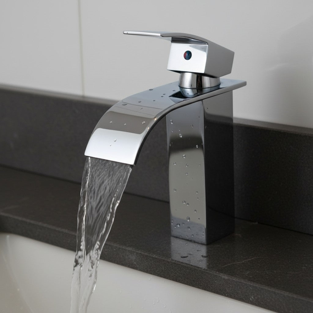 Chrome Bathroom Faucet – Single Hole Waterfall Single Handle Vanity Sink Faucet