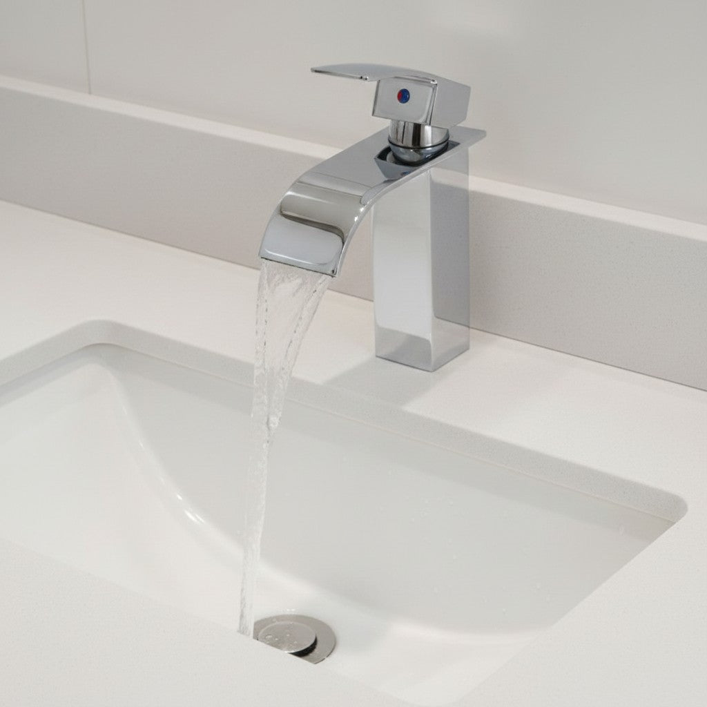 Chrome Bathroom Faucet – Single Hole Waterfall Single Handle Vanity Sink Faucet